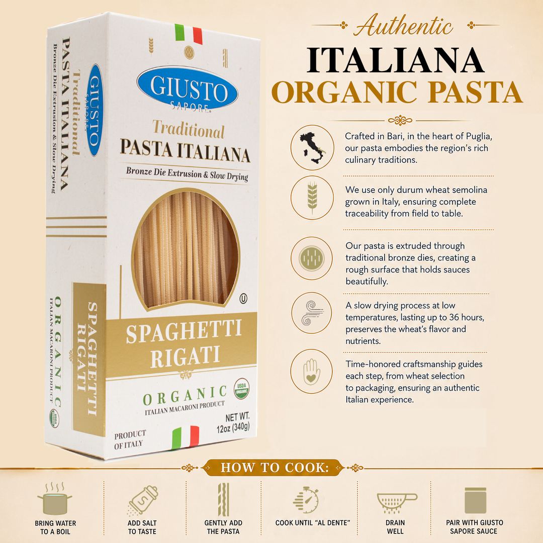 Giusto Sapore Organic Spaghetti Rigati Pasta, Imported Artisanal Gourm
